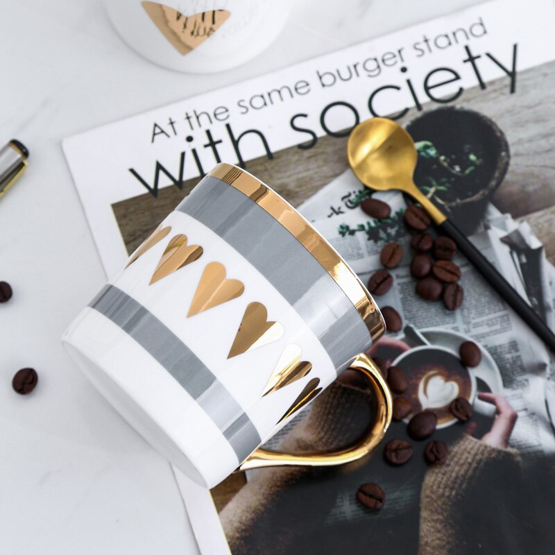 måke keramisk krus keramisk kaffekopp kina benmelk tekopp kjærlighet hjerte stripe drinkware 350ml hjemmekjøkken