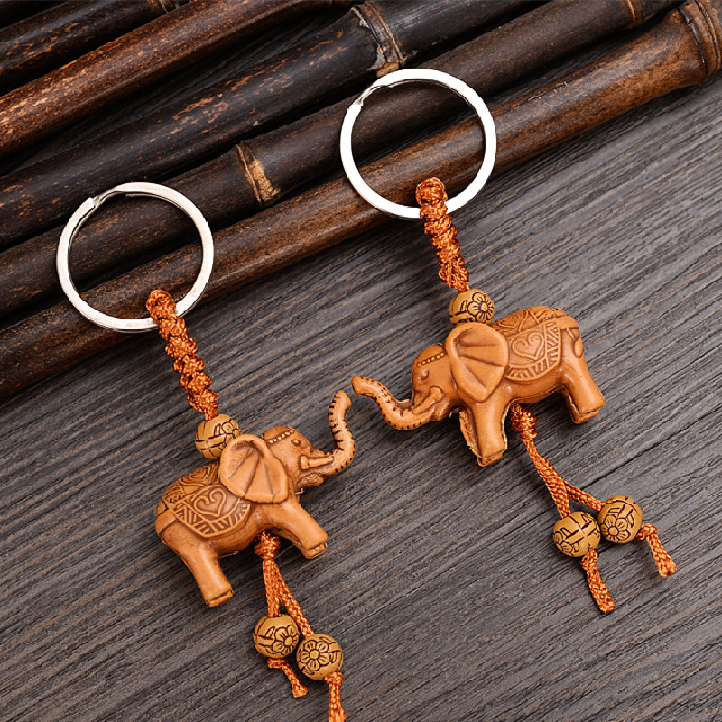 2 stk kvinder mænd heldig træ elefant udskæring vedhæng nøglering religion kæde nøglering nøglering smykker sød nøglering