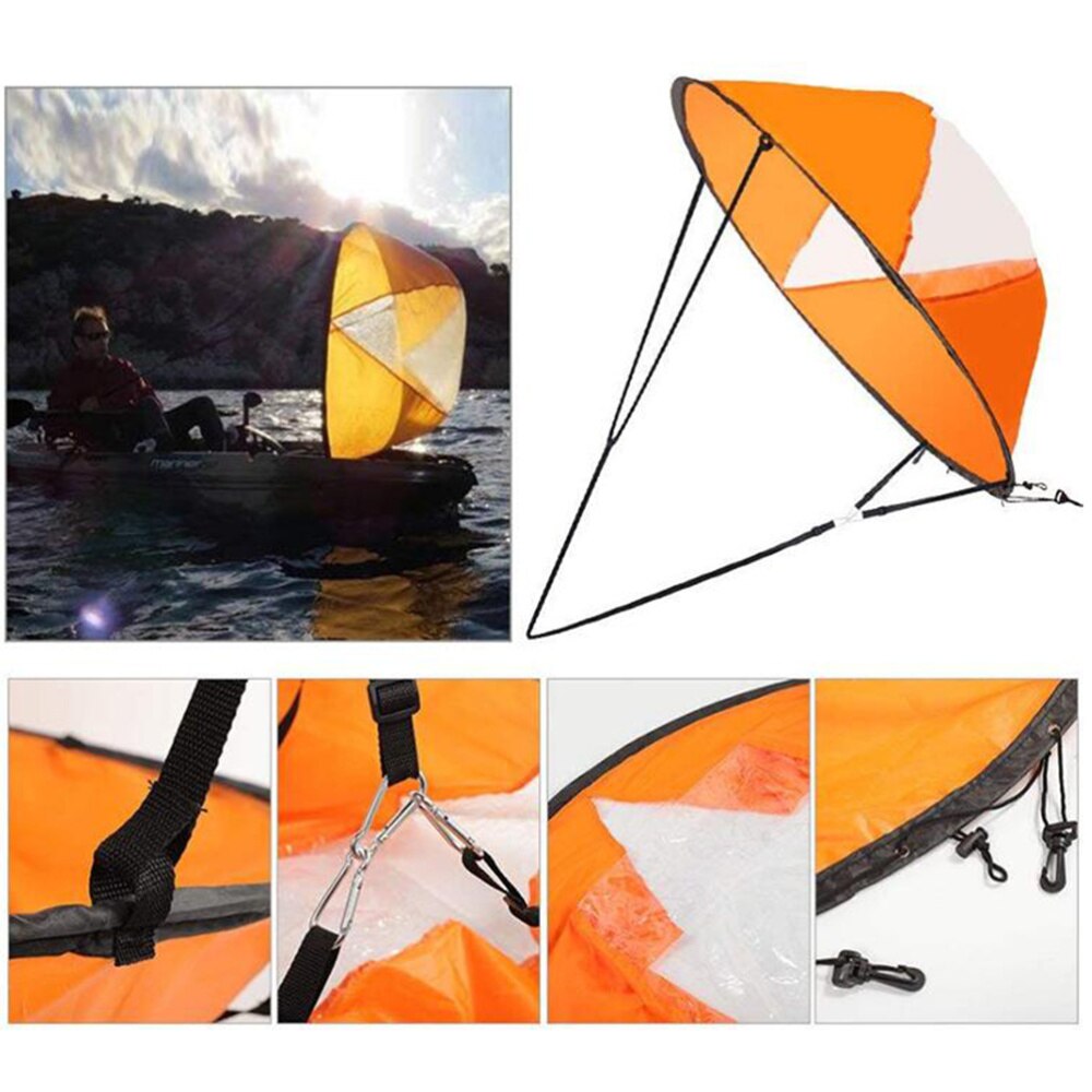 Foldable Kayak Sail Scout Downwind Wind Paddle Popup Canoe Kayak Sail with Clear Window Folding Sail Kayak Accessories(Orange/10