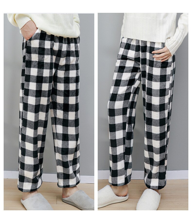 Qinju damskie spodnie robić spania ciepłe flanelowe polarowe piżamy Salonik spodnie z kieszeniami pled luźna bielizna nocna Loungewear bielizna nocna