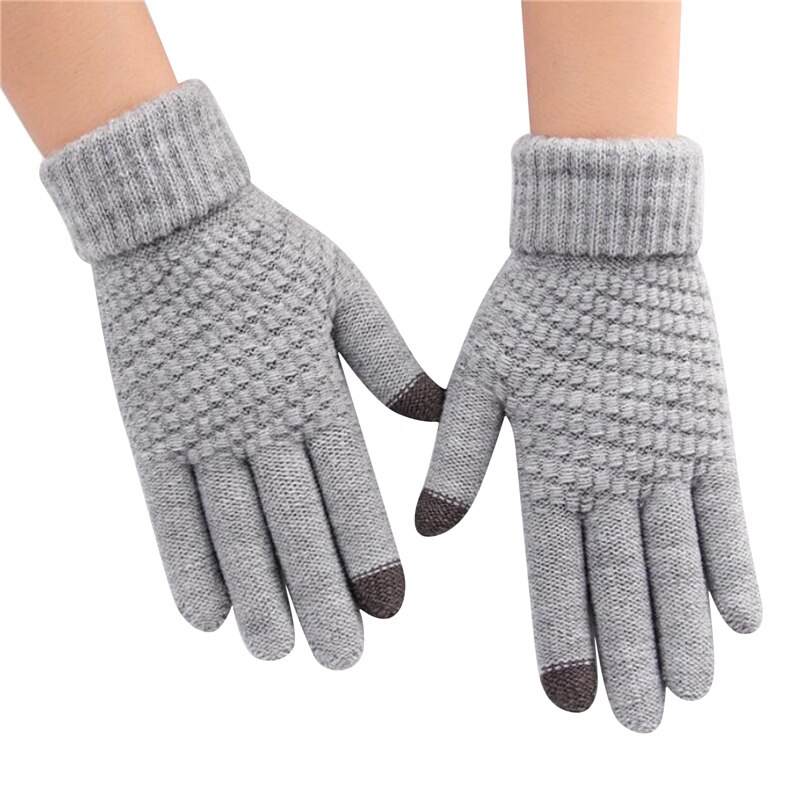 Winter touchscreen handschoenen dames heren warme stretch gebreide wanten imitatie wol lange vinger handschoenen dames haakwerk dikker: Grijs