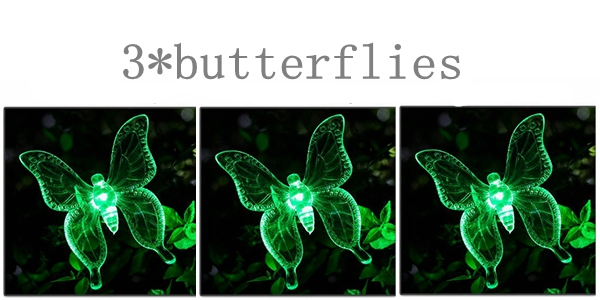 Lampe solaire étanche d'extérieur, décoration pour jardin, papillon, oiseau, libellule, chemin moderne, RGB lampe de jardin solaire LED, décoration pour pelouse: 3 butterflies