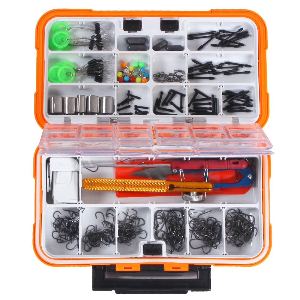 160/320/350 PCS Fishing Tackle Set Assorted Fishing Hooks Swivels Space Beans Carp Fishing Accessories with Tackle Box:  350pcs