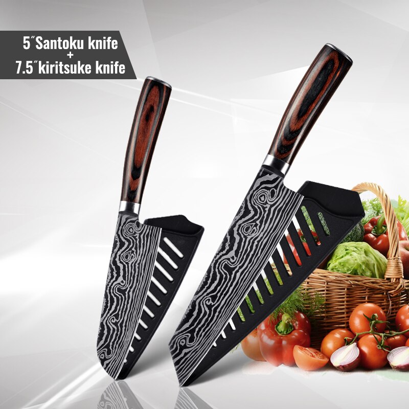 1806D1 8'' küche Messer-Set Utility kochmesser Sharp 5'' Cleaver Santoku Brot Messer Sharp küche werkzeuge: 2 PCS Value set E