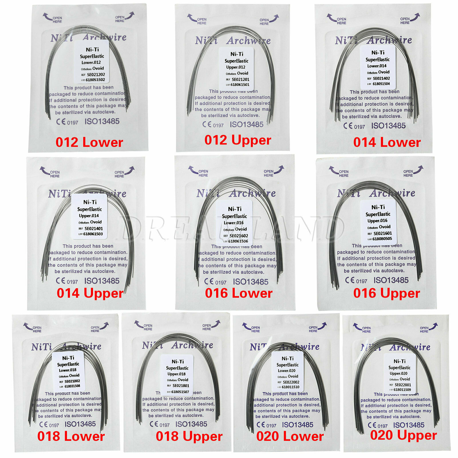 100 Stuks Dental Orthodontische Ronde Boog Draad Lager./Uper.012/014/016/018/020 Super Elastische Niti Eivormig Vorm Maten Dental Materiaal