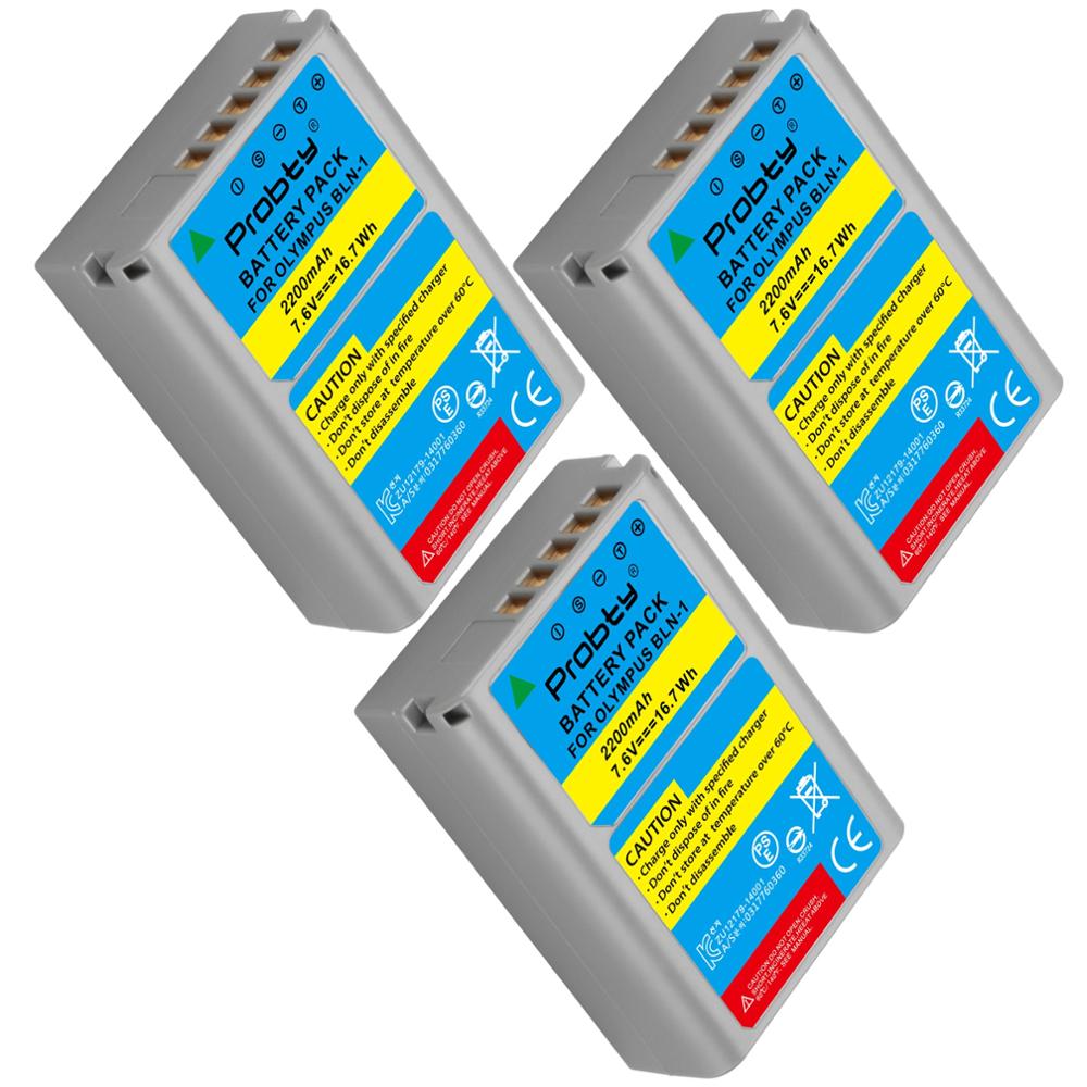 Batería de repuesto de 2200mAh BLN-1 BLN 1 PSBLN1 PS-BLN1 PS BLN-1, Cargador USB LCD de un solo canal para Olympus E-M5, OM-D E: 3 Pcs Battery
