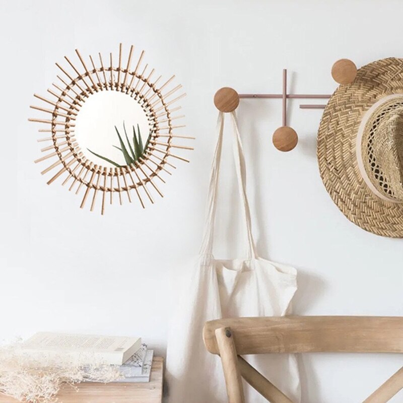 Espejo de ratán para tocador, decoración artística, espejos creativos de maquillaje, accesorios de foto para sala de estar, espejo de pared de habitación