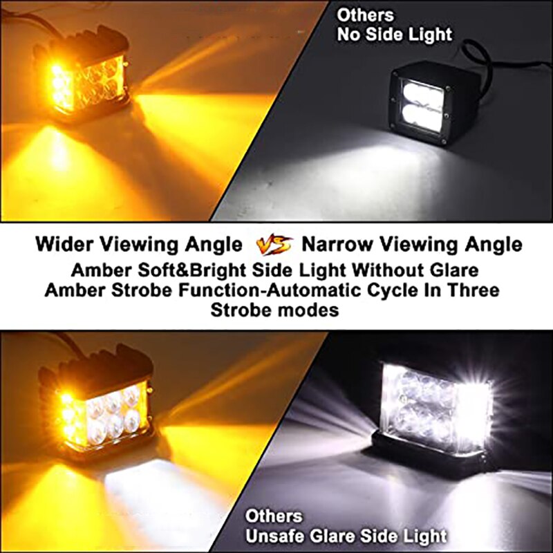 Side Shooter LED Pod Light 4 Inch Off-road Double Side Yellow LED Spotlight Work Light Car SUV Truck Driving Fog Light
