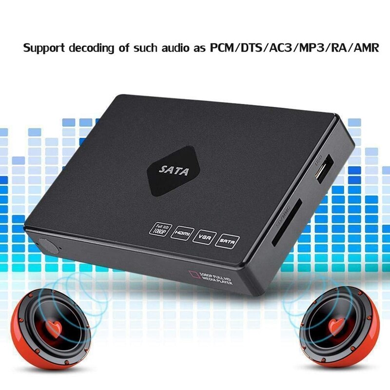Mini Full HD 1080P 2,5 Zoll SATa HDD Player Video o Media mit HDMI/VGA/AV/USB/SD/MMC/Optische Ausgang EU Stecker