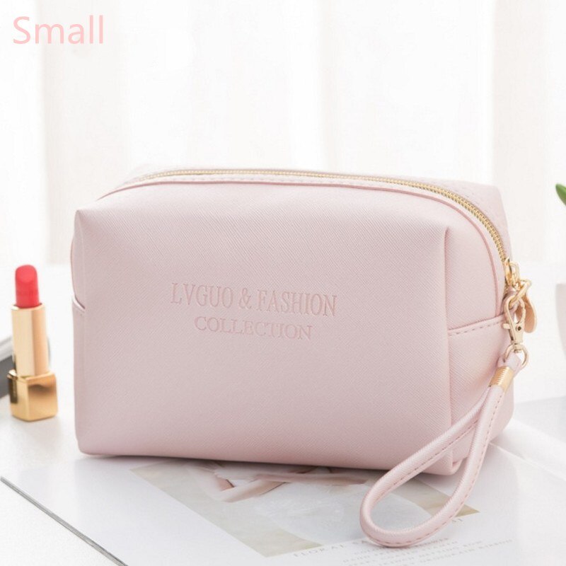 PURDORED 1 Pc Solide Rosa Kosmetik Tasche PU Leder Frauen machen-hoch Tasche Reise Wasserdichte Waschen Tasche machen-hoch Veranstalter Schönheit fallen: S Rosa
