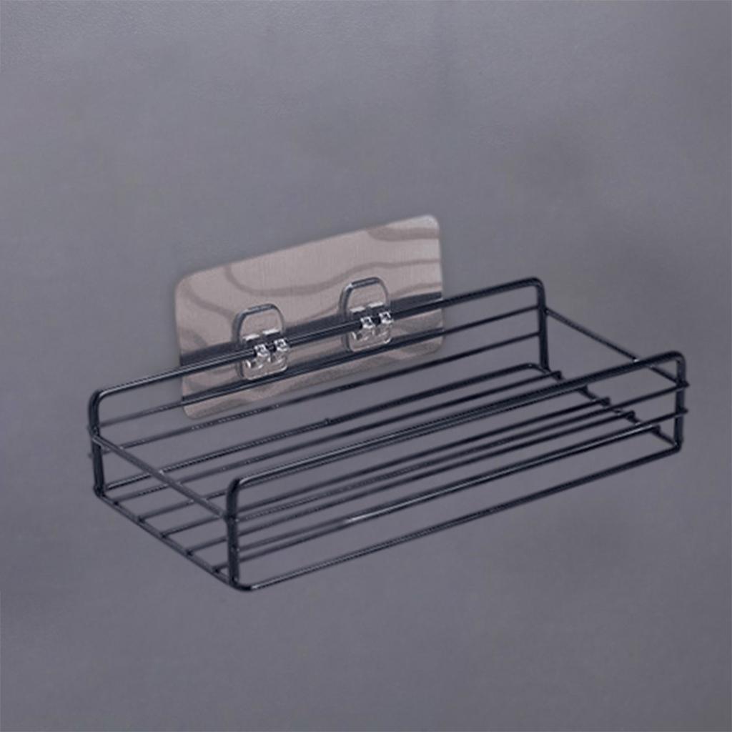 Wall Mounted Storage Rack No Drilling Rust Proof Organizer Seasoning Rack Bathroom Shower Caddy for Kitchen Toilet Bar Decor: black