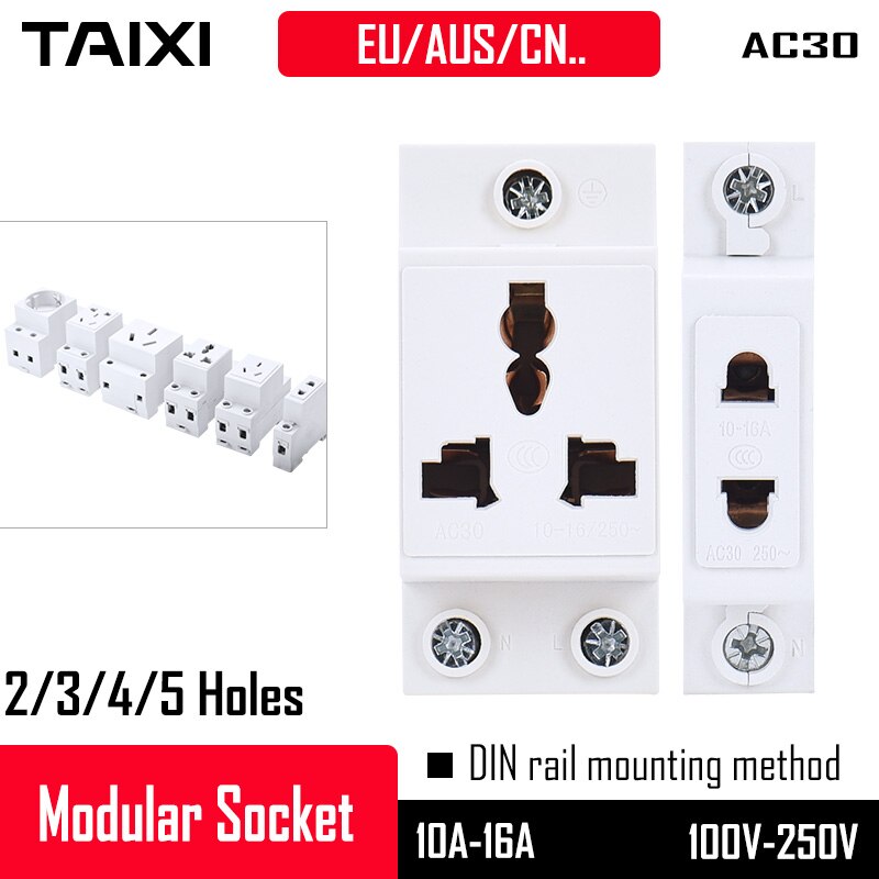 Din Rail Socket Modular Mount 23 Pins AC30 10A16A Universal Single Three Phase EU AUS JP UK Standard White Color