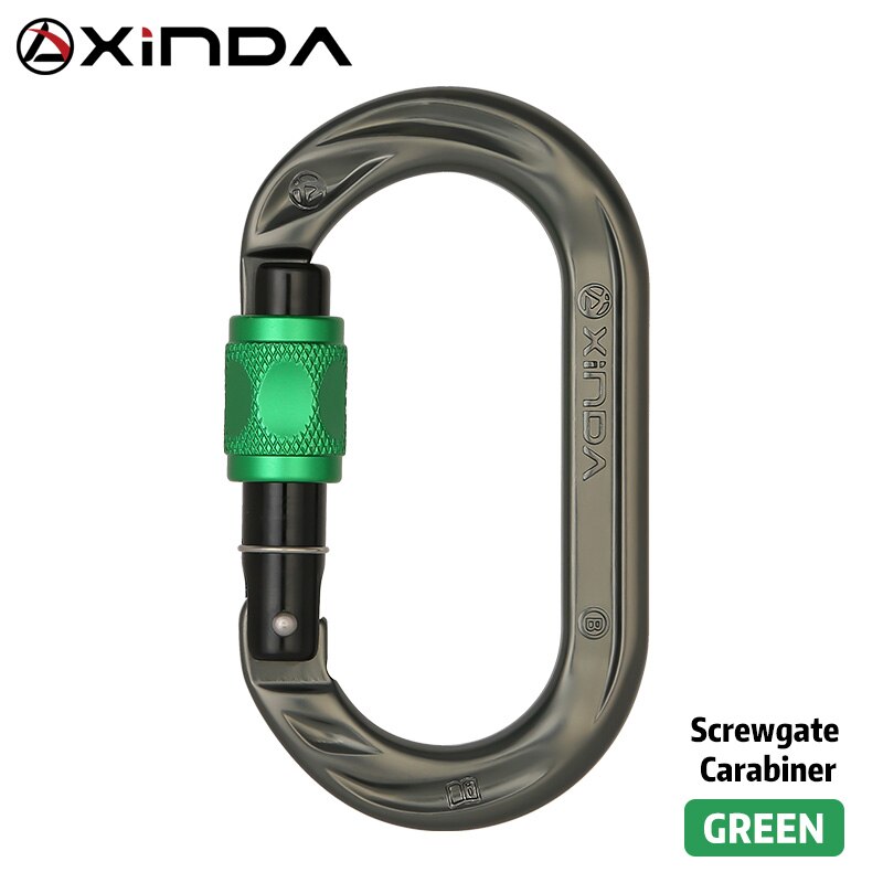 XINDA Outdoor O-shape carabiner 24kN 7075 aluminum oval hook rock climbing auto locking screw gate carabiner: Screw lock Green