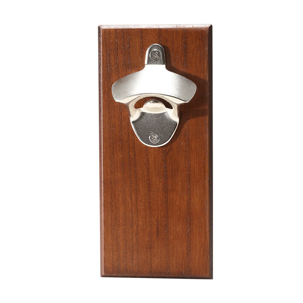 Wall Mounted Bottle Opener Wooden Refrigerator Mount Home Decor Fathers Day Wood Bottle Opening Board Beer Opener Cap: Magnetic attraction
