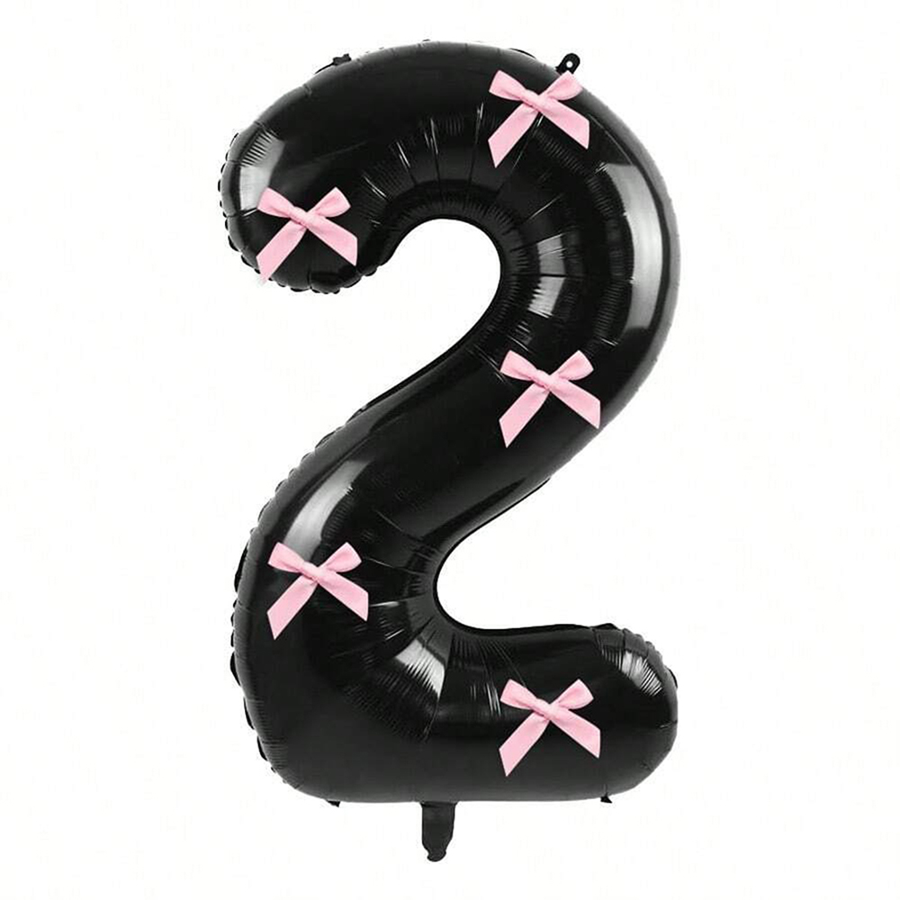 40 inch roze strik decor witte nummer ballonnen, 0-9 witte nummer ballonnen met roze strik decor, geschikt voor verjaardagsfeestje, jubileum: Reseda
