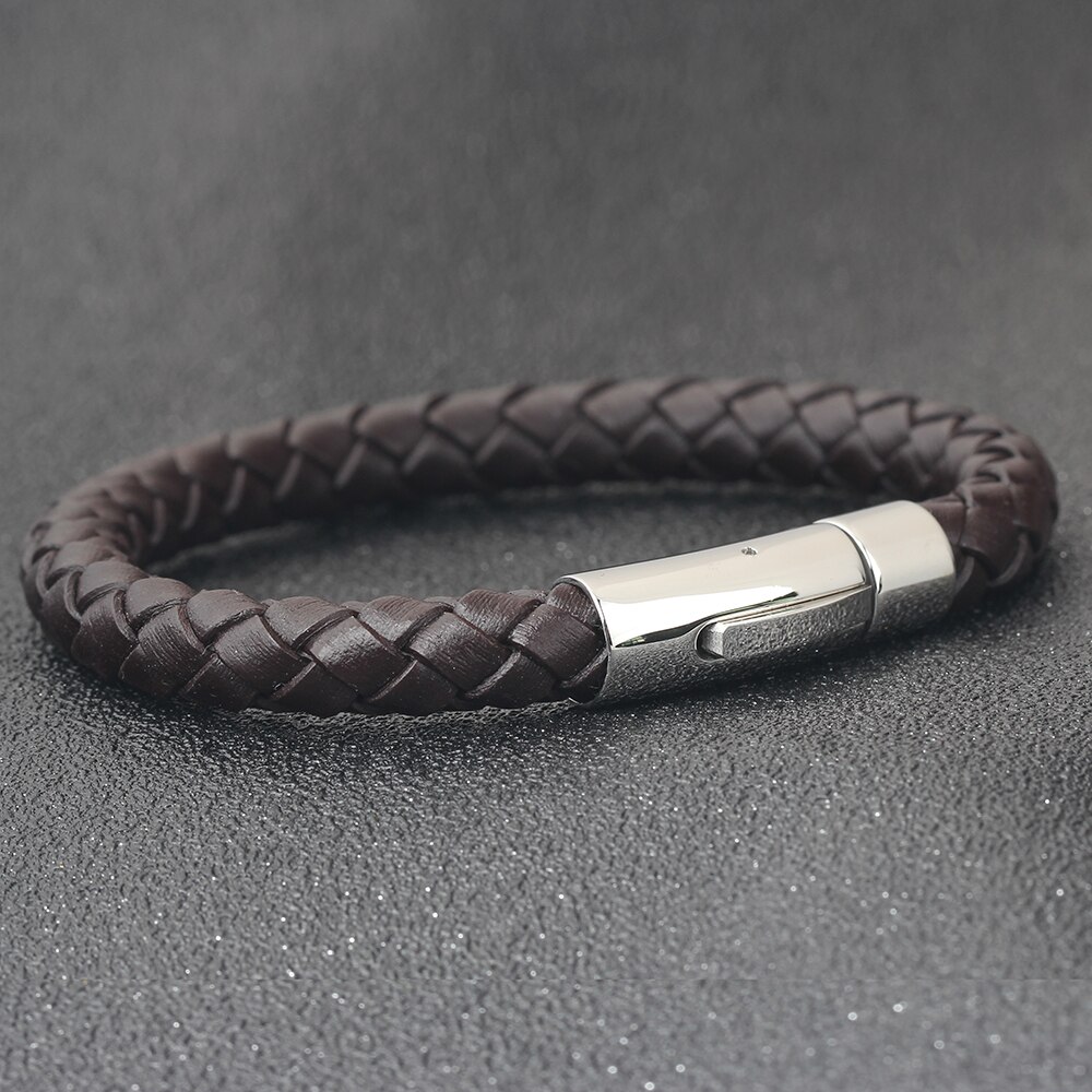 Herre armbånd rustfrit stål sort læderarmbånd armbånd armbånd punk stil smykker magnetisk lås