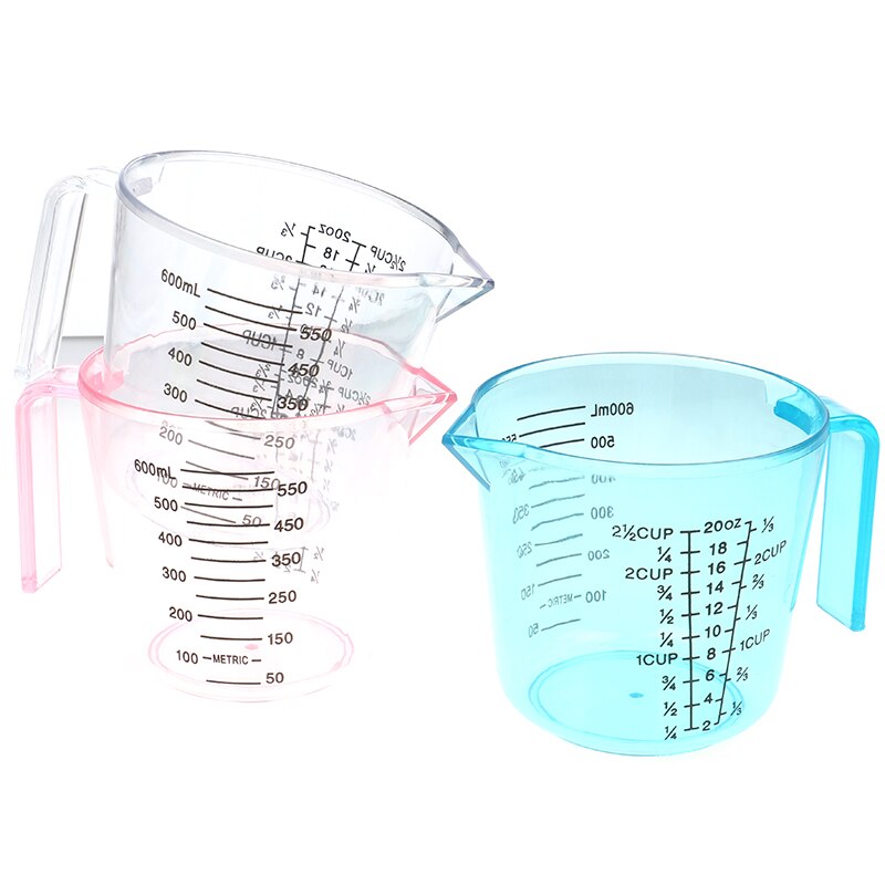 Taza medidora de plástico transparente, dispositivo de medición de 150/300/600ml, color rosa/azul/transparente, báscula transparente