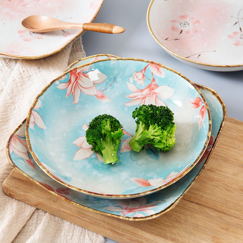 Porcelain Brakfast Dishes Square Round 7inch Deep Plates Household Dinner Sushi Desert Steak Handpainted Plates