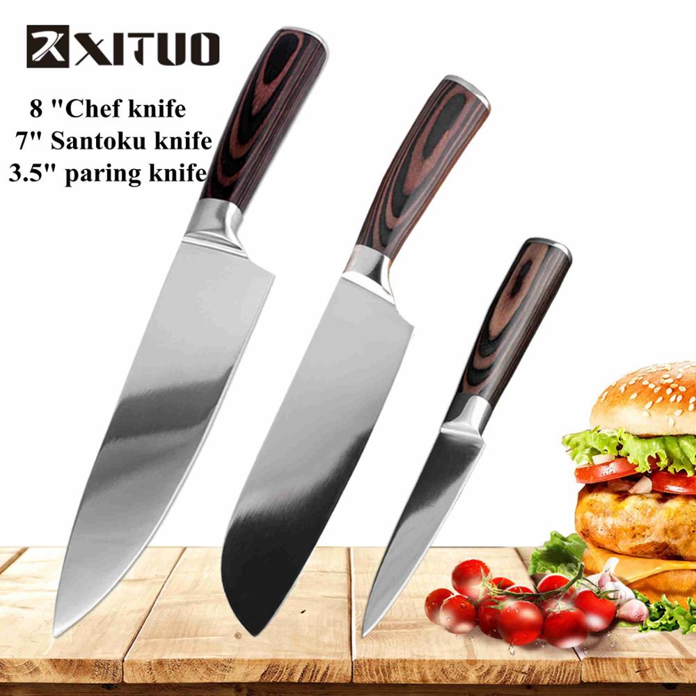 Xituo 7 " +8 " tommer santoku køkkenkniv japansk stålblad barberkniv skarpt højkulstof rustfrit stål skåret kokkens madlavningsværktøj: 3 stk sæt a