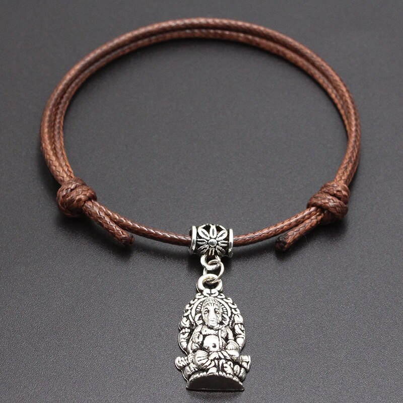 Ganesha – Bracelet à cordon en fil rouge, pendentif éléphant bouddha, porte-bonheur, café noir, fait à la main, pour Couple amoureux