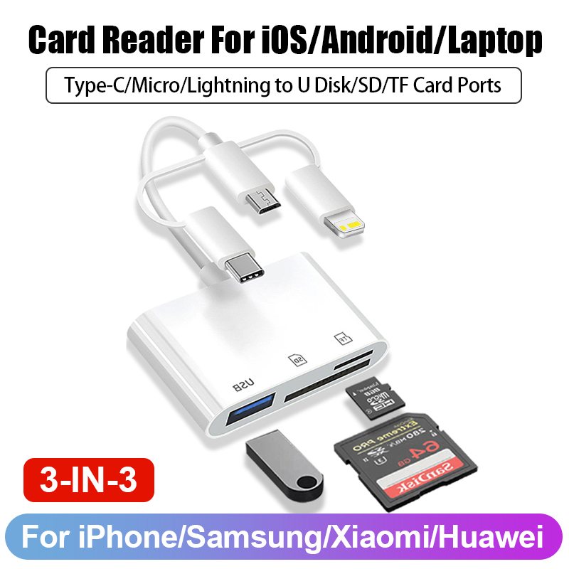 8 in 1 SD-kaartlezer USB HUB voor iPhone iPad MacBook Lightning/USB/Type C naar SD TF-kaart Geheugenlezer Flash Drive OTG-adapter: Rood