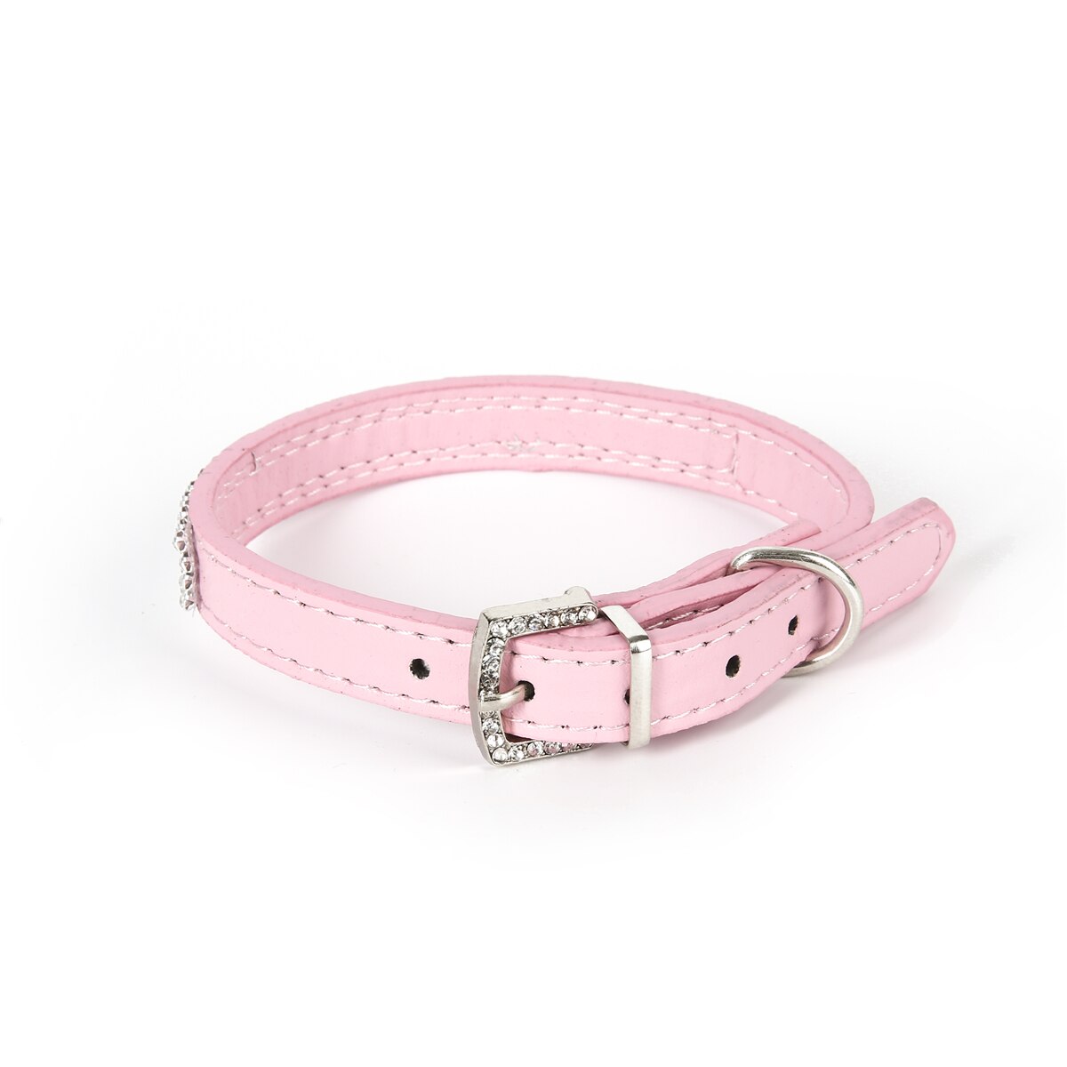 Bling rhinestone pu lær krystall diamant valp krage kjæledyr hundehalsbånd rosa rød: Rosa / L