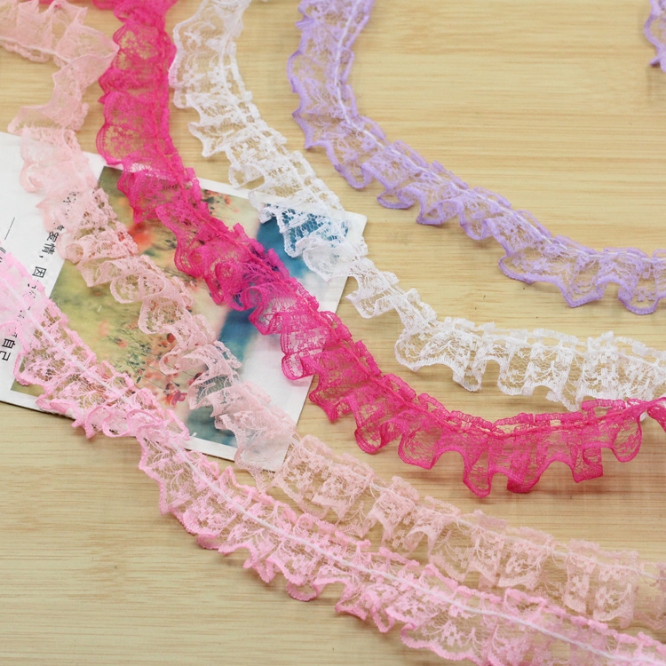 Ruban en dentelle Organza plissé multicolore, 1 mètre, 2 couches, tissu maille froncée, bricolage de robe de mariée, garniture en dentelle, artisanat de couture