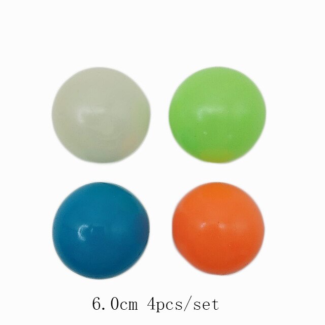 4 pz/set Glow In The Dark Sticky Wall Balls 6.0CM calici palle Fidget giocattoli per ragazzi ragazze Antistress prodotti interessanti: 6.0cm 4pcs