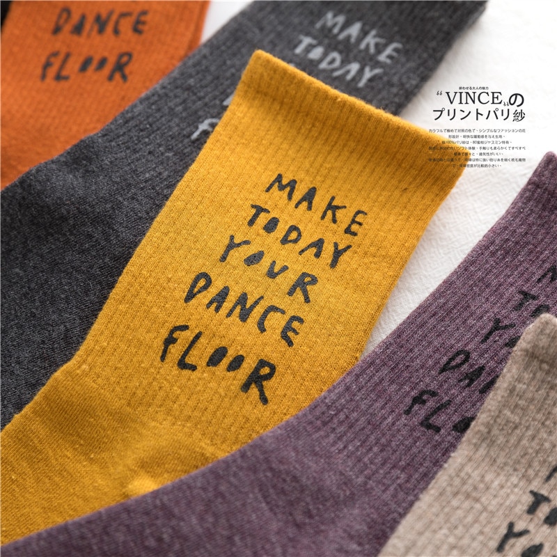 20 spring and autumn pure cotton women's middle tube socks high top letter stamping personality street style women's s