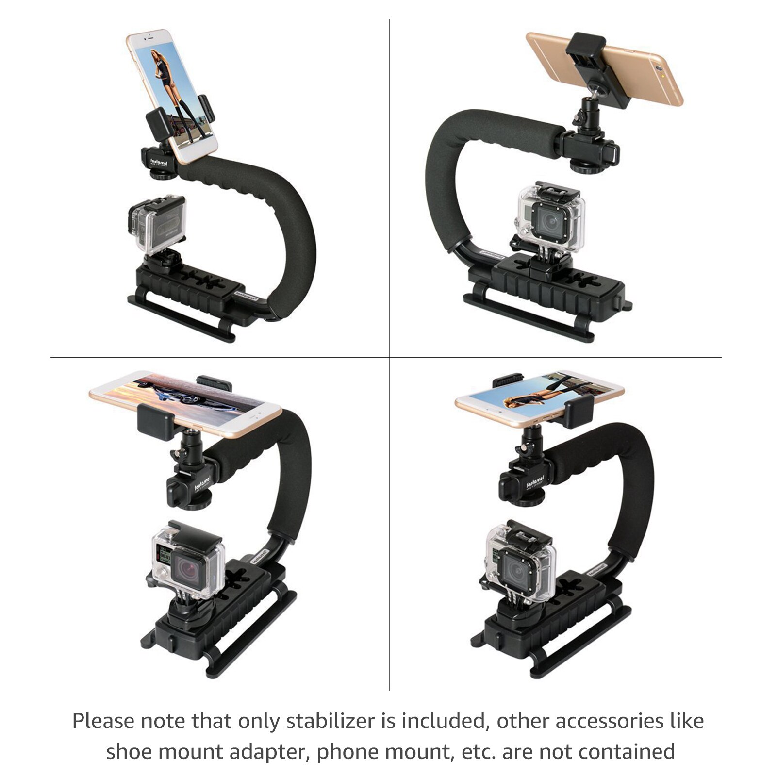 U-Grip Stabilizer Handle DSLR Handheld Gimbal C-Shape Camera Stabilizer Flash Shoe Mount Up to 4.4lb for Smartphone Camera
