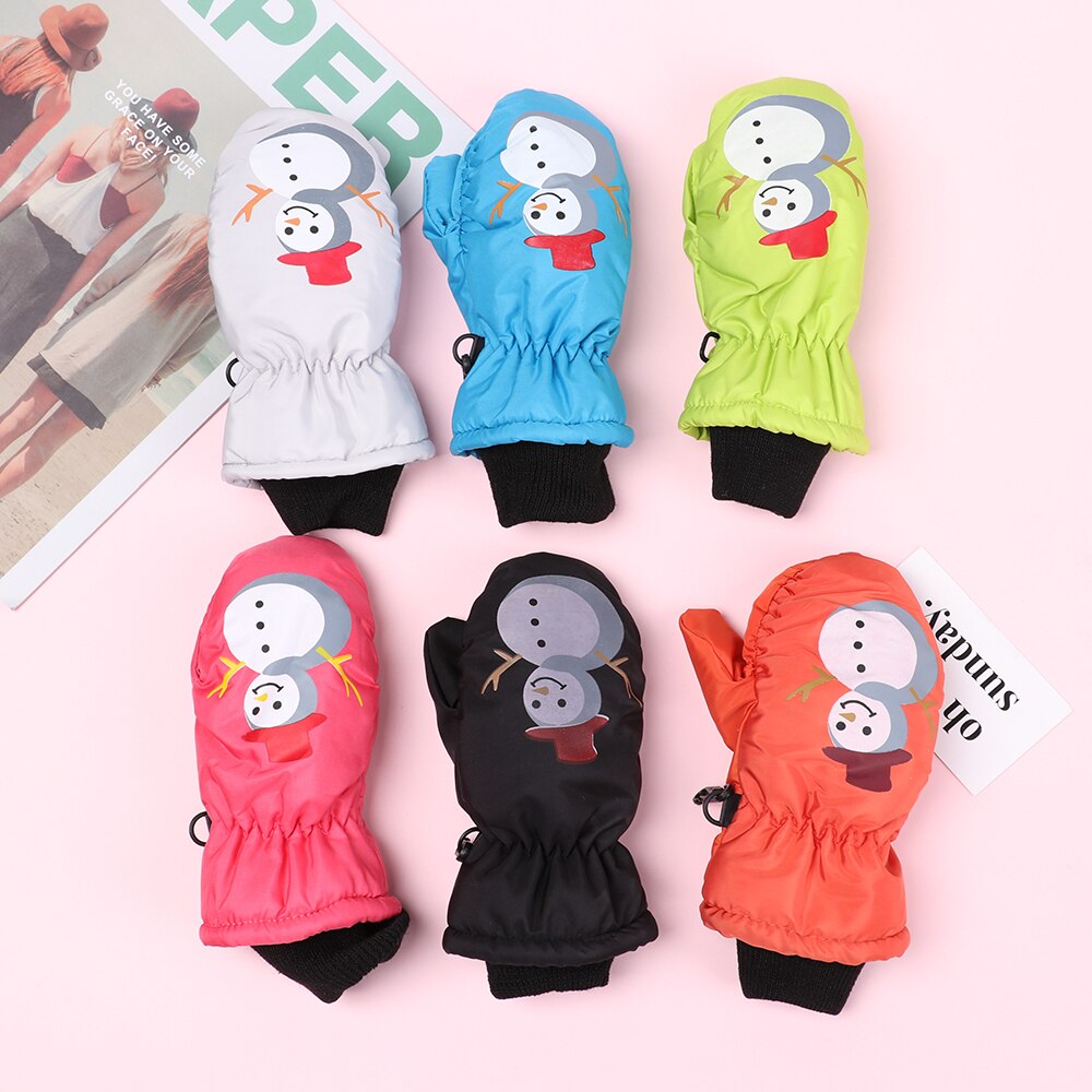 0-5 ans enfants gants de Ski mignon dessin animé bonhomme de neige hiver épais velours tricoté mitaines coupe-vent anti-dérapant Sports de plein air gants