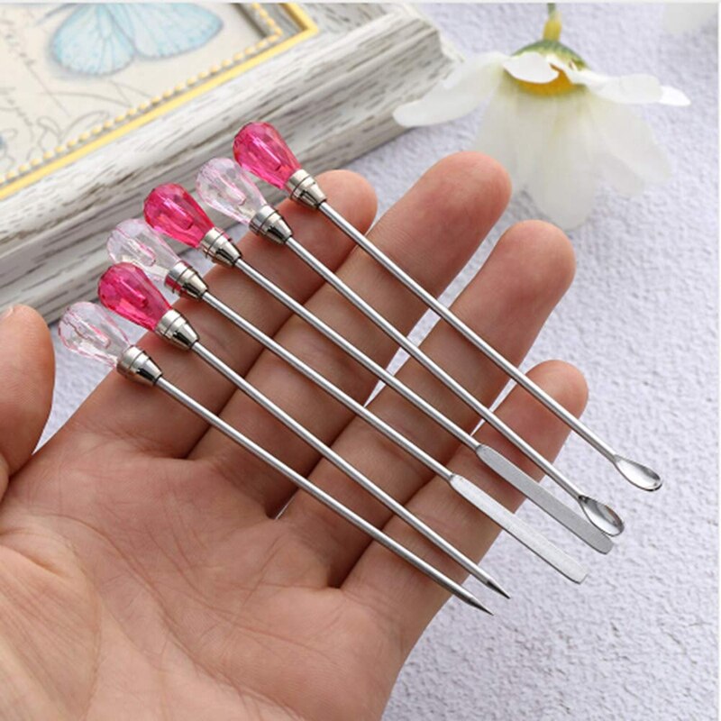 2 Sets Silicone Resin Mold Tool Set Stirring Needle Spoon Jewelry Making Kit, Pink+Rose Red