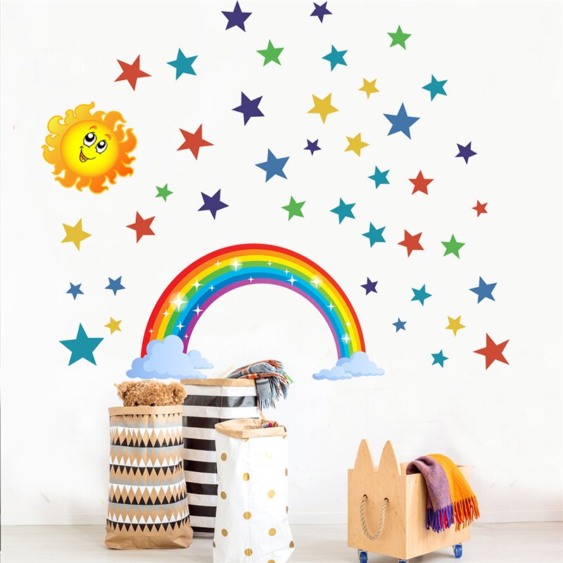 Sunshine Stars Clouds Rainbow Stickers Decal Vinyl Mural for Children Bedroom Nursery Wall Sticker Wallpaper DIY Home Decor