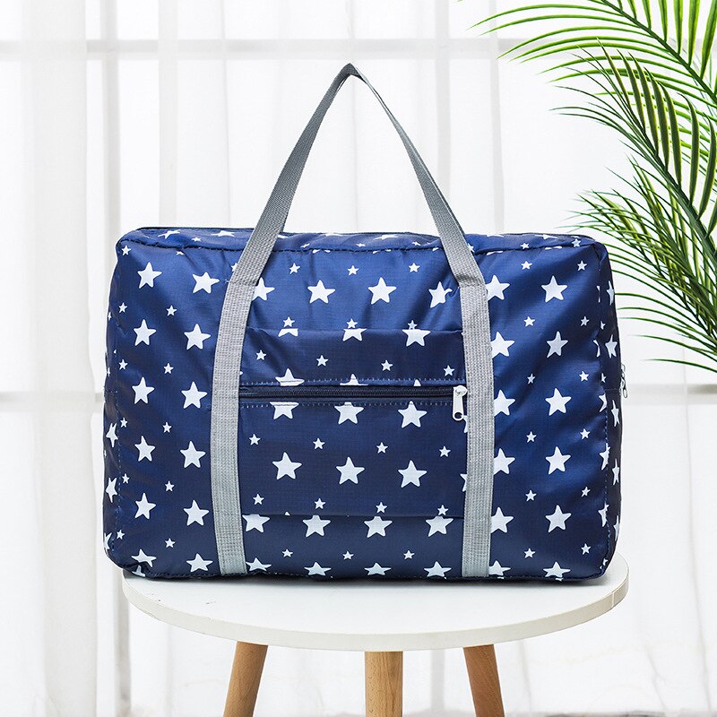 Nylon Foldable Duffel Bag Travel Organizer Weekend Bags Portable Suitcases and Large Travel Bag Women Quitte Bags Pink Tote: Navy star