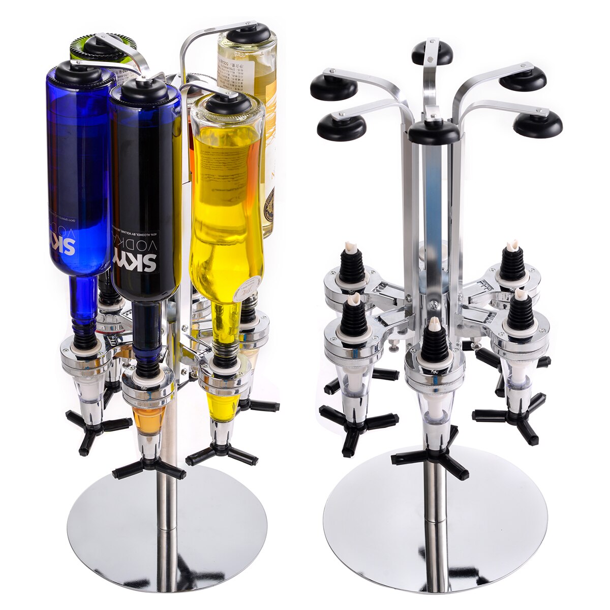 6-Bottle Whiskey Liquor Dispenser Rotating Cocktail Shaker Alcohol Drink Shot, Rotatable Bar Beverage Liquor Dispenser Wine Rack