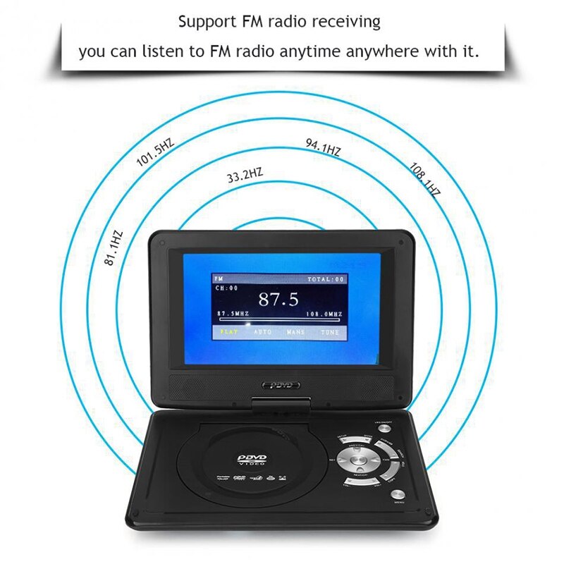 9.8Inch Portable DVD Player USB FM Radio Receiver AV CD Speakers Game Player Mini TV Player with Games Joysticks-EU Plug