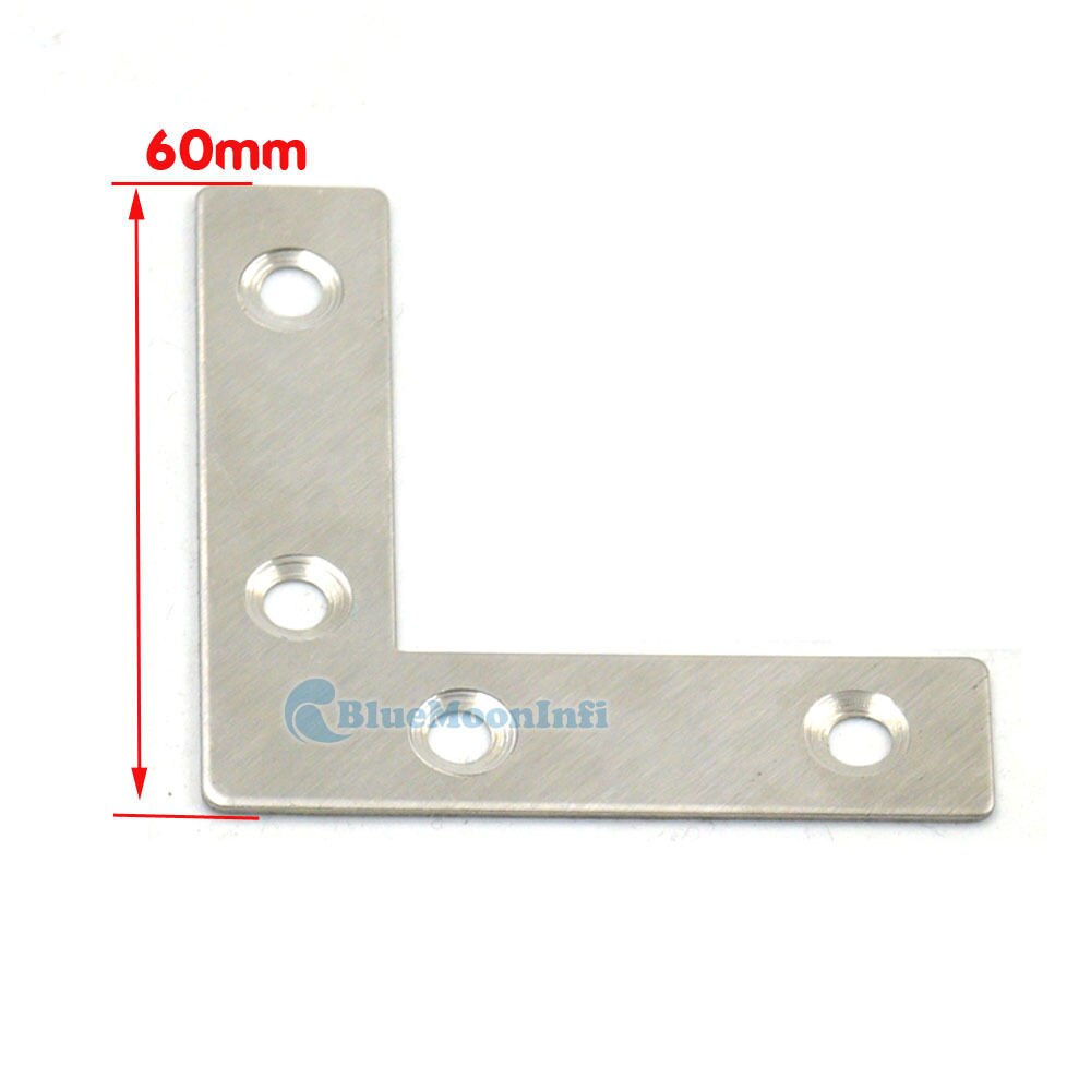 10 Pcs / Lot Flat L Shape Angle Plate 40mm 50mm 60mm 80mm Corner Brace Joint Fasteners Repair Bracket Stainless Steel Fittings