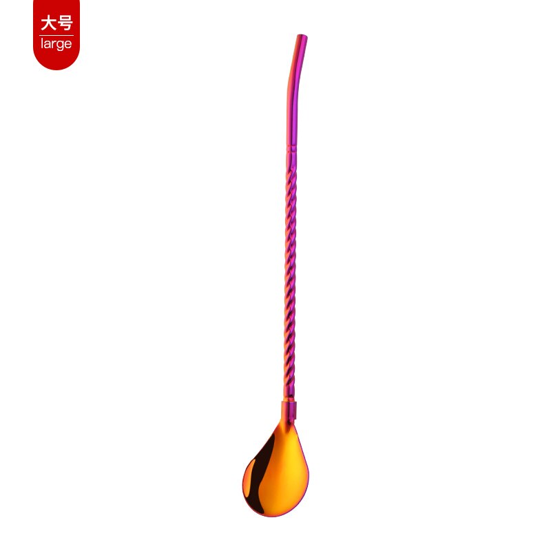1 st halmsked i rostfritt stål återanvändbar färgad bärbar halmsked cocktail kafferörssked storlek s/l: L-regnbåge nr .3