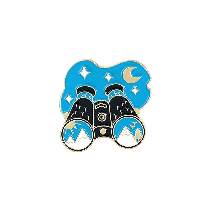 Travel Life Enamel Pin Outdoors Adventure Night Brooches Bag Lapel Pin Badges Mountaineering Telescope Jewelry Friends: style2