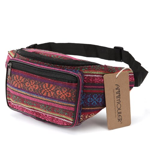 Annmouler Mode Vrouwen Taille Packs 6 Kleuren Stof Fanny Pack Dubbele Rits Borst Bag Bohemian Stijl Tribal Telefoon Riem Tas