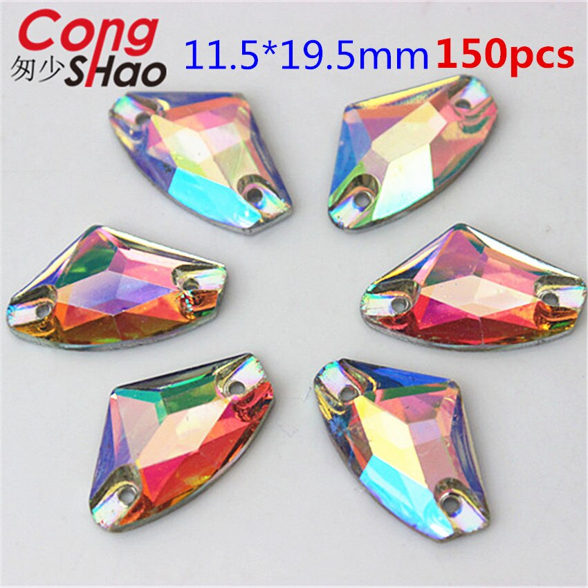 Cong Shao mischen 10 Größe bilden Kristalle AB Strass trimmen Flache Zurück näHenne 2 See Steine Harz Perlen Für DIY hochzeit Kleid YB668: 11.5x19.5mm 150Stck