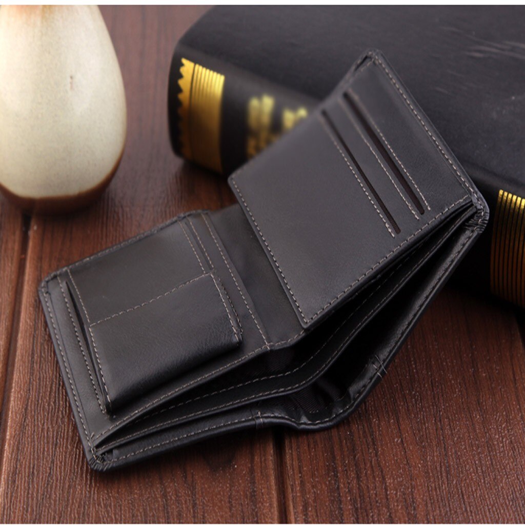 Vintage Mannen Pu 100% Pu Lederen Portemonnee Korte Slanke Mannelijke Portemonnees Leisure Mannen Mini Wallet Credit Card Trifold Purse coin