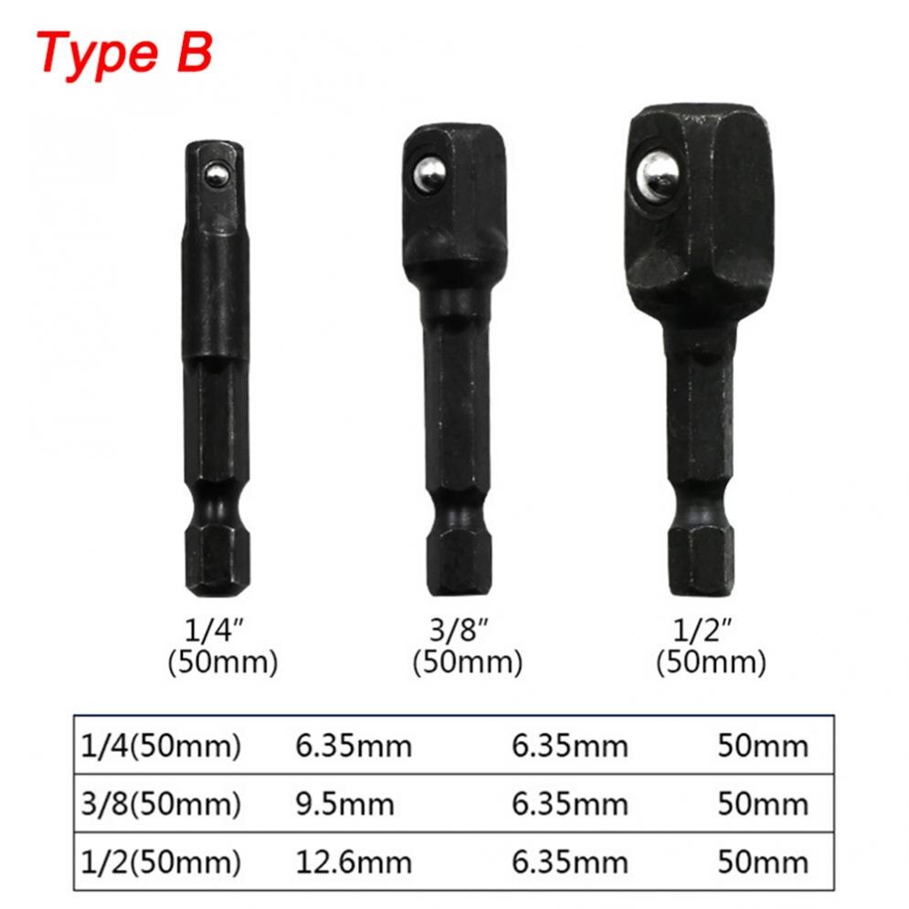 1/4 3/8 1/2 Inch Drill Socket Adapter Set Hex Shank Square Socket Drill Bit Bar Extension Impact Driver Drill Bits: Type-B