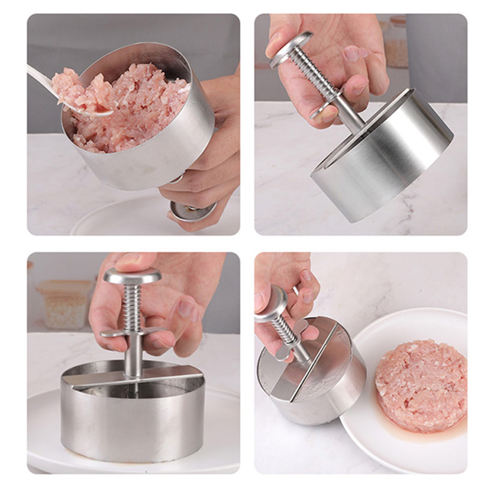 Stainless Steel Hamburger Patty Maker Manual Burger Press Mold Non-Stick Meat Pie Maker Adjustable Rice Pork Beef Ball Mold