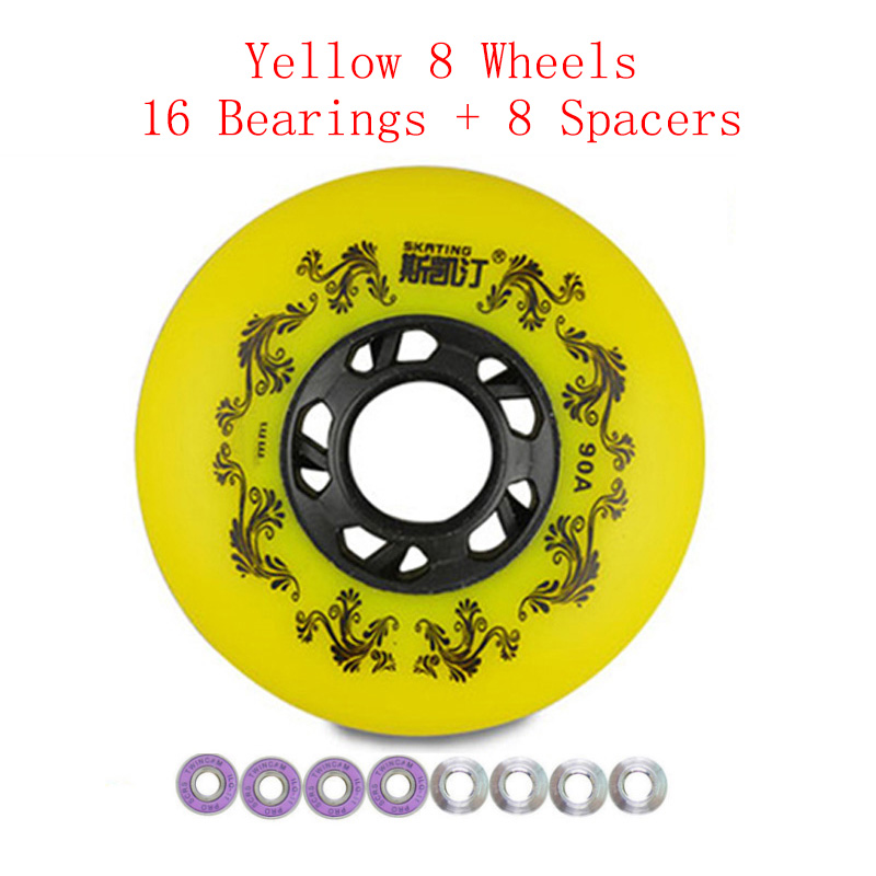 Japy Schlittschuh 90A Inline Rollschuhe Räder Slalom Bremsen Rollschuh Räder Für Straße Schiebe Freies skaten Patins Schuhe Rad: Gelb mit ILQ-11 / 80mm