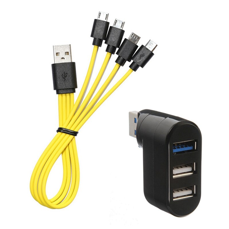 4 In1 Micro-USB Charging Cable & Rotatable Mini Adapter 3 Ports USB 2.0 + Usb3.0 Notebook /Tablet /Notebook Computer Hub