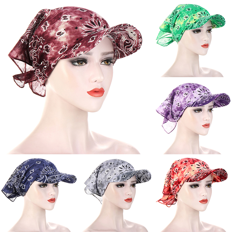 Sunscreen Hedging Cap Bandana Square Scarf Hats Printed Brim Baseball Caps Sunshade Hooded Scarf Headpiece Headscarf