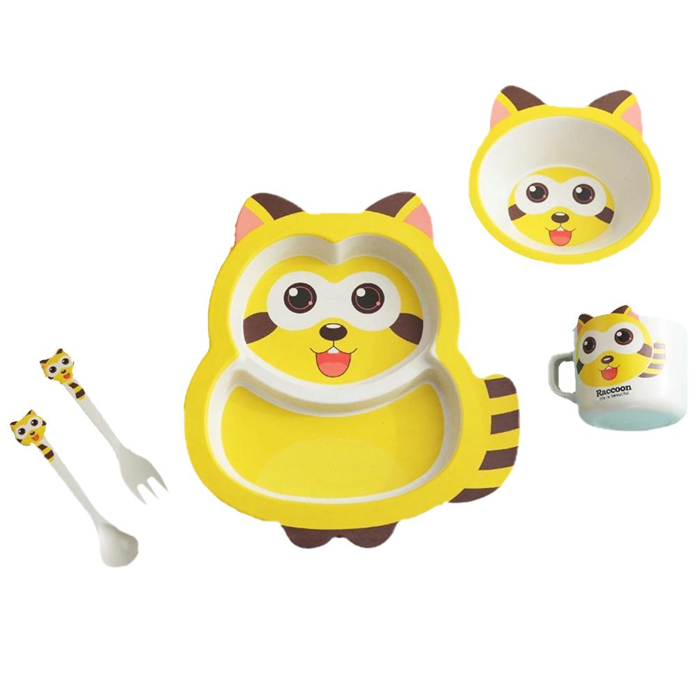 5pcs/set Baby Dish Training Tableware Children Cute Cartoon Feeding Food Dishes Kids Dinnerware with Bowl Cup Spoon Fork Plate: A
