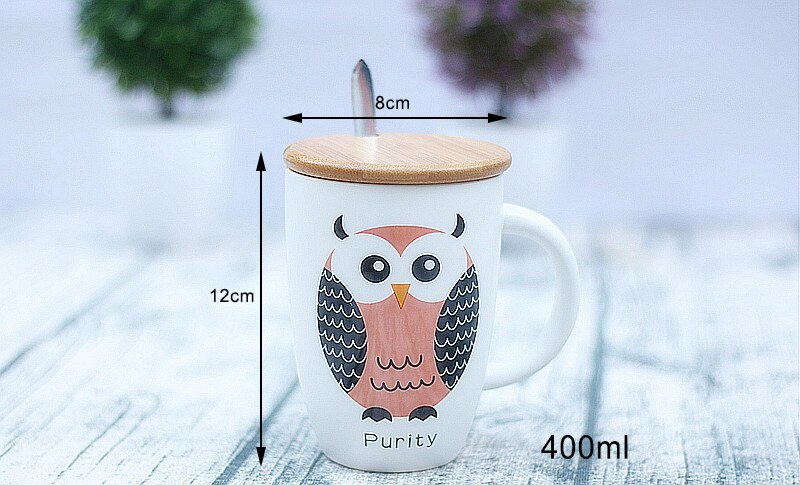 400ml Gufo modello tazza tazza con coperchio cucchiaio, tazze da tè in ceramica tazze di Colore parete interna di una coppia di Caffè tazze tazza di latte Articoli E Attrezzature Per Acqua, Caffè, Tè
