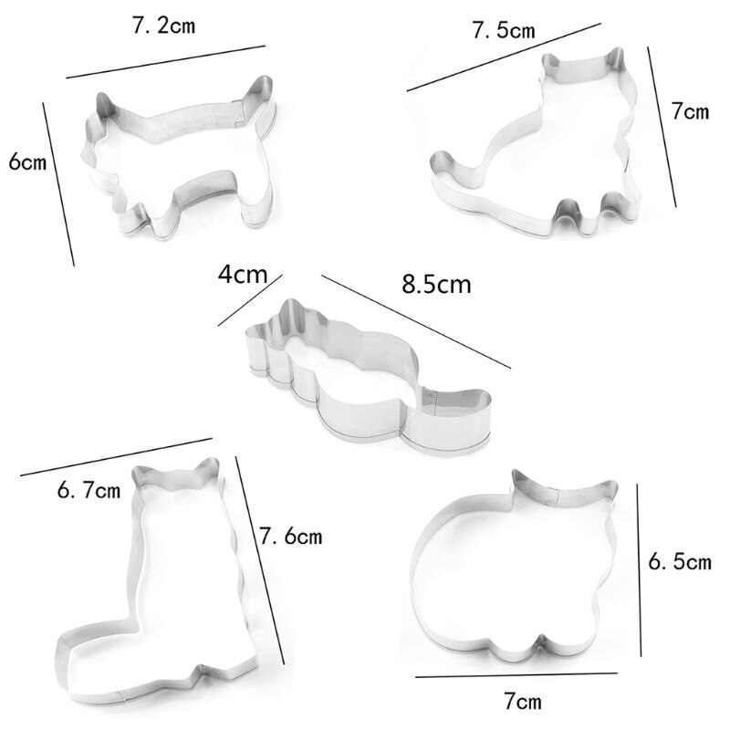 5 stks/set Dier Kat Cookie Cutter Mold 3D Suiker Ambachtelijke Pastry Biscuit Fondant Taart Bakvorm DIY Decorating Tool